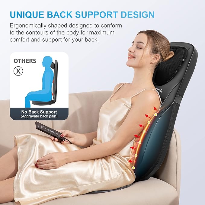 COMFIER Shiatsu Back Massager with Heat, Deep Kneading & Rolling Massage Chair Pad, Chair Massager for Office Home Use, Gift for Dad Mom - Bloomnest