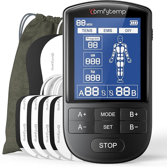 Comfytemp TENS Unit Muscle Stimulator for Pain Relief Therapy, TENS Machine with 24 Modes and DIY, Dual Channel EMS Unit, Pulse Muscle Massager for Back, Shoulder, Sciatica, Arm, 10 Electrode Pads Comfytemp