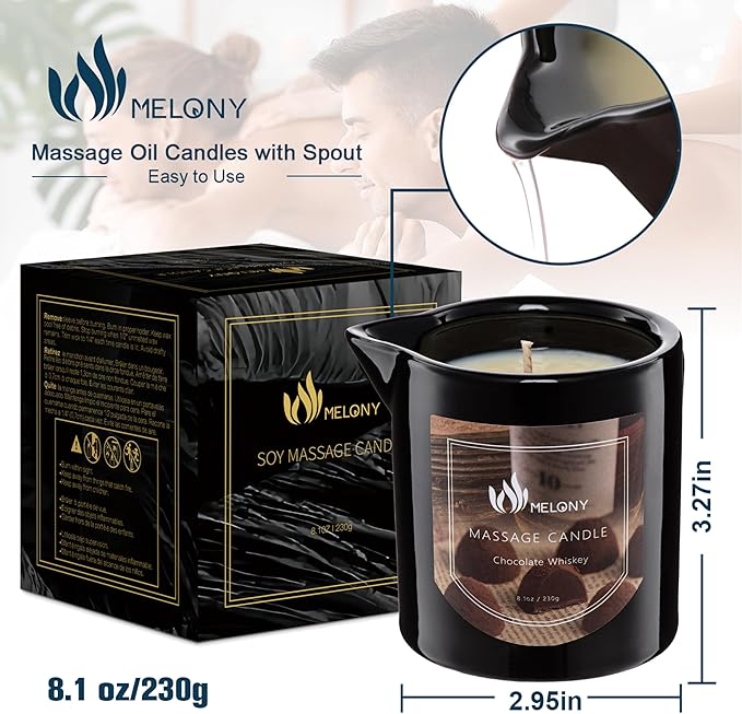 MELONY Massage Oil Candle | Great for Calming, Soothing and to Relax | with Natural Soy Wax | 8.1oz (Chocolate Whiskey) - Bloomnest