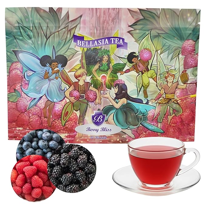 Bellasia Tea Berry Bliss for Kids Using Real Fruit Pieces - Caffeine Free Herbal Tea Blend with Real Ingredients & Balanced Flavor- Add Loose Leaf Tea to Your Child’s Routine for A Fun & Tasty Drink - Bloomnest