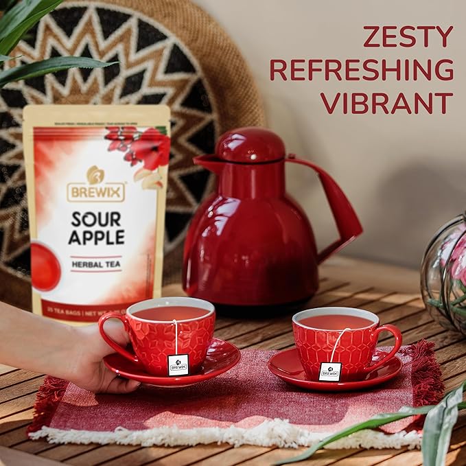 BREWIX, Sour Apple Hibiscus Tea Bags (25 Pyramid Tea Bags) Caffeine-Free Herbal Tea | Apple, Hibiscus, Rosehip | Refreshing Wellness Brew for Any Mood | Hot or Iced Refreshment - Bloomnest