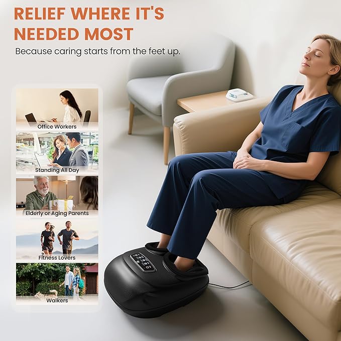 CILI FSA Eligible HSA Shiatsu Foot Massager Machine,Electric Heated Feet Massager for Plantar Fasciitis, Kneading Vibration Compression, Detachable Sleeve,Christmas Gifts for Dad Men - Bloomnest