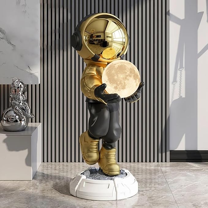Astronaut Floor Lamp with LED Ball Light, 28.8" Large Space Sculpture Figurine, Modern Resin Astronaut Statue Art Decor for Living Room, Bedroom, Office - Bloomnest