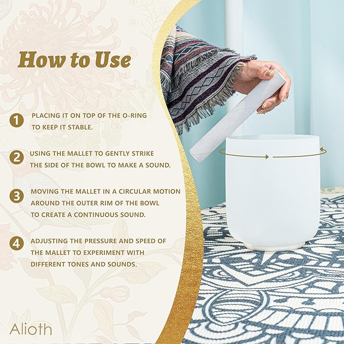 ALIOTH 8 inch F Note Crystal Singing Bowl Heart Chakra with Suede Mallet for Meditation, Yoga, Chakra Healing & Sound Therapy - Bloomnest