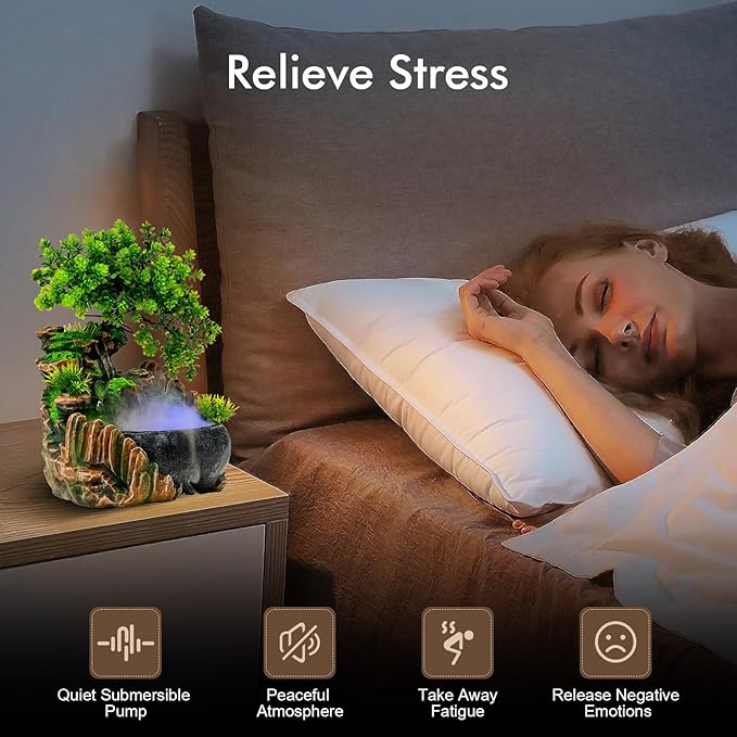 Gdrasuya10 Atomizing Rockery Water Fountain Desktop Chinese Fengshui LED Lamp Waterfall Water Sound Indoor Office Home