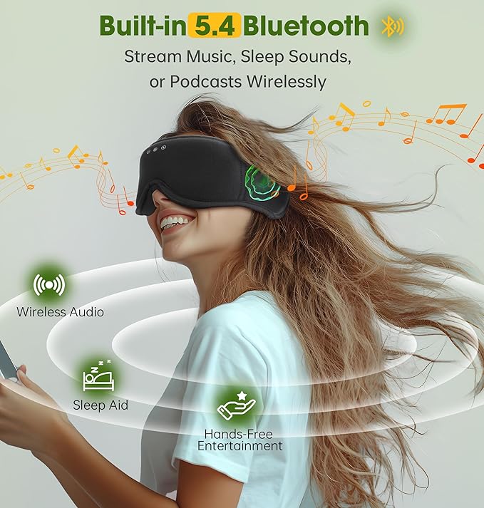 BambooCotton 3D Bluetooth Sleep Mask, LC-dolida 2025 New Sleep Headphones, Wireless Comfort, Sustainable Luxury for Better Sleep - Bloomnest