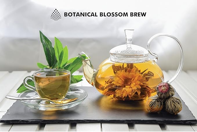 Botanical Flowering Gourmet Tea - 12 Unique Varieties of Fresh Blooming Tea Flowers - Hand-Tied Natural Herbal Tea Leaves & Edible Flowers - 12-Pack Gift Canister - 36 Steeps, Makes 250 Cups - Bloomnest