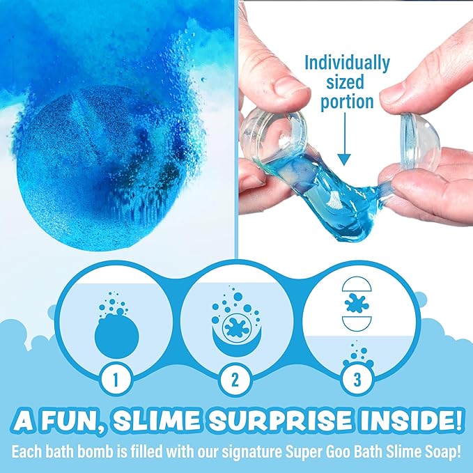 Tub Works Super Goo Bath Slime 'Surprise' Bombs, 6 Pack | Kids Bath Bombs With Surprise Inside | Nontoxic | Stretchy, Squishy Slime Soap | Sensory Fun for Kids - Bloomnest