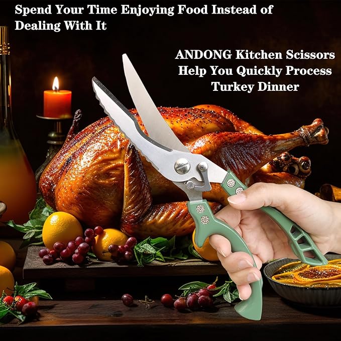 ANDONG Heavy Duty Poultry Shears, All-Purpose Kitchen Scissors for Food, Spatchcock Shears, Green - Bloomnest