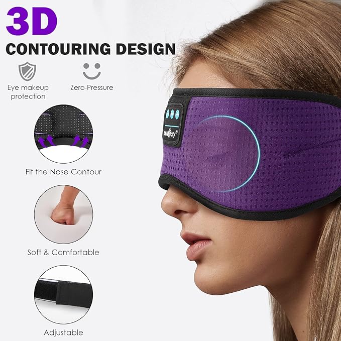 MUSICOZY White Noise Bluetooth Sleep Mask with 8 Soothing Sounds & 3D Wireless Sleep Headphones, Bluetooth Sleeping Headphones for Yoga Travel Office Relaxation, Tech Gadgets Gifts, Lavender Purple - Bloomnest