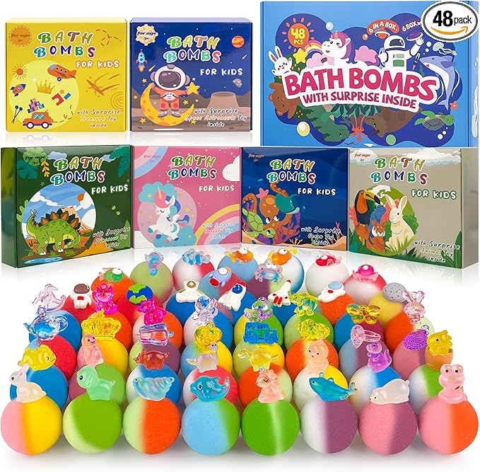 48pcs Bath Bombs for Kids with Toy Inside, Organic Colorful Bubble Bath for Kids Safe, Best Birthday, Party, Easter Bath Bombs Gift Set for Girls and Boys - Bloomnest