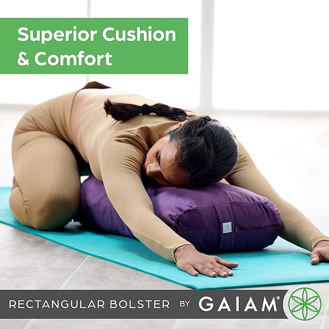 Gaiam Round Yoga Bolster Pillow, Soft Meditation Cushion for Yoga, Massage and Back Support, Breathable Cotton Fill, Zippered Microfiber Cover, Easy-Carry Handle, Machine Washable - Bloomnest