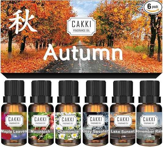 Autumn Essential Oils for Diffusers for Home, CAKKI Fragrance Oils Set, 6 Fall Scents, Natural Aromatherapy Oils, for Candles Making, for Soaps Making, for Humidifiers, 6x10 ml - Bloomnest