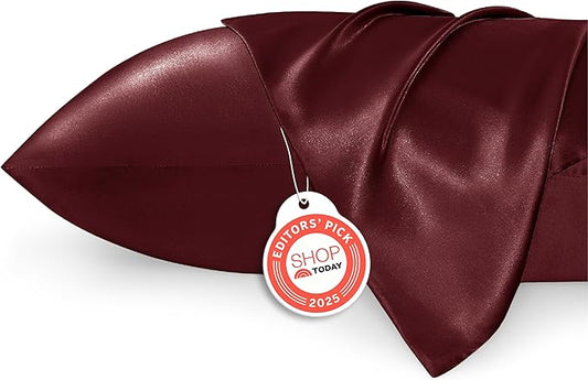 Bedsure Satin Pillowcase for Hair and Skin Standard - Burgundy Silk Pillowcase 2 Pack 20x26 inches - Satin Pillow Cases Set of 2 with Envelope Closure - Bloomnest