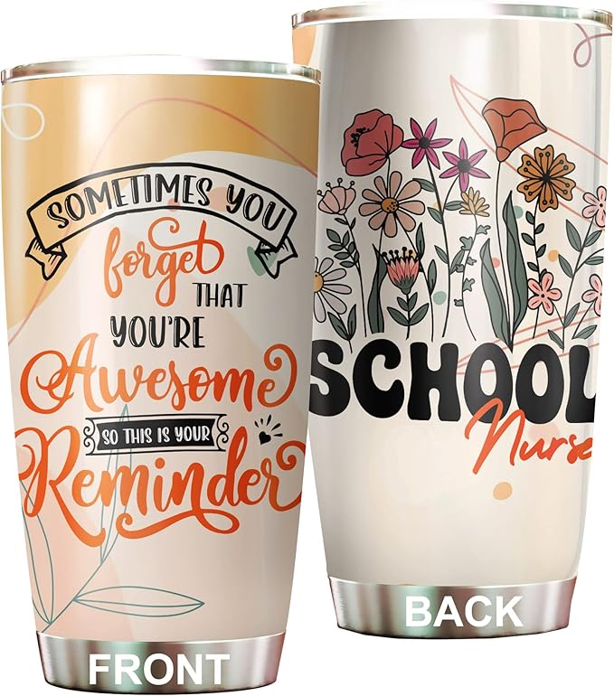 School Nurse Tumbler 20oz Stainless Steel - Funny Appreciation Gifts for Birthday, Christmas, Nurses Day - Coffee Cup for Women Men - Bloomnest