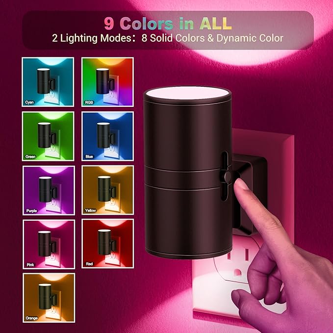 JandCase Color Night Light, LED Night Lights Plug into Wall, Color Changing Nightlight RGB with Light Sensor,Kids Gifts, Halloween, Christmas, Holiday, Hallway Bedroom Kids Room, 2 Pack - Bloomnest