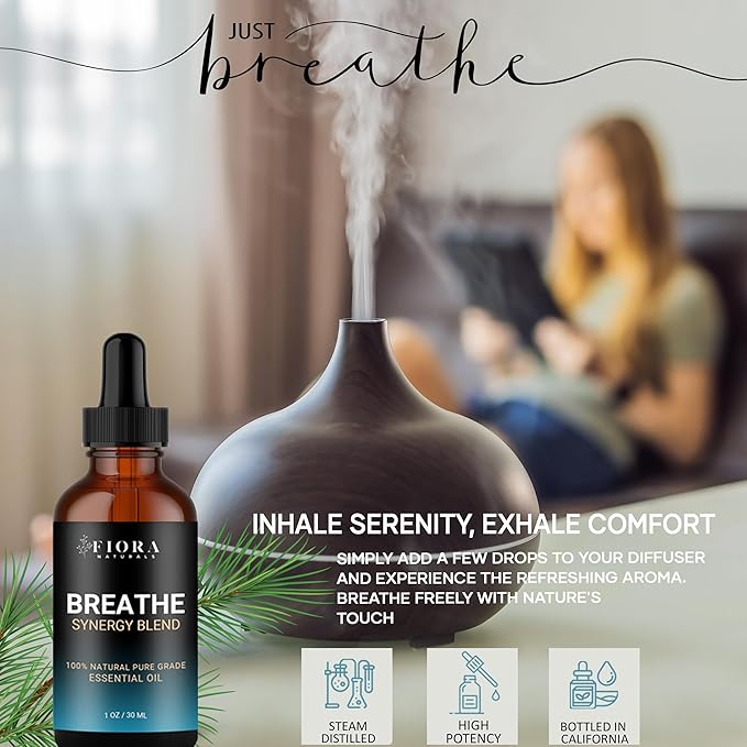 Breathe Essential Oil for Diffuser - Essential Oil Blend with Eucalyptus Peppermint Tea Tree and Peppermint, Breathe Easy Essential Oil for Humidifier, Rub, and Aromatherapy - Bloomnest