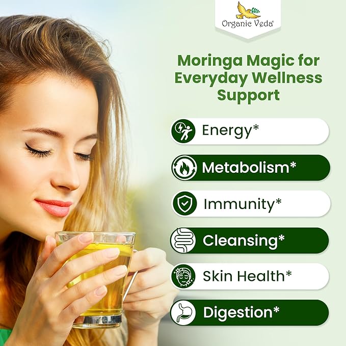 Organic Veda Moringa Tea Leaves - 100% Organic Dried Leaves - Moringa Oleifera Loose Leaf for Herbal Tea - Antioxidants Rich, Naturally Boosts Energy, Supports Digestion & Immune System - 7oz - Bloomnest