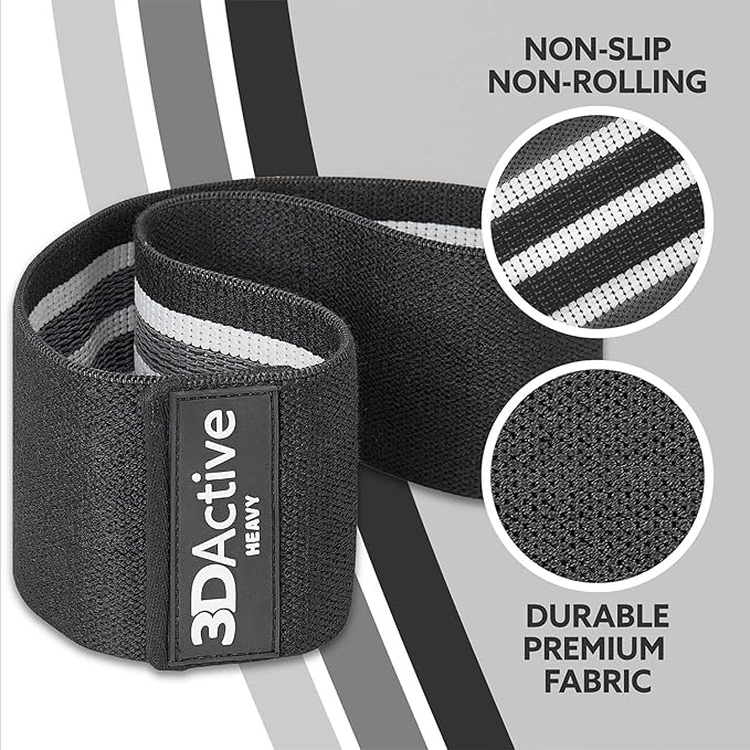 3DActive Fabric Resistance Bands for Legs & Butt. Wide Non-Slip Hip Band Set for Home & Gym Workouts. Exercise Guide & Carry Bag Included. - Bloomnest