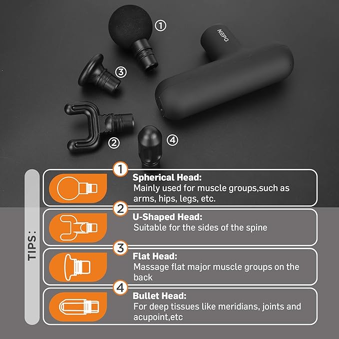 Mini Massage Gun, Powerful Fascial Gun Portable Deep Tissue Percussion Muscle Back Head Massager for Pain Relief with 4 Massage Heads High-Intensity Vibration Rechargeable Small Massage Gun - Bloomnest