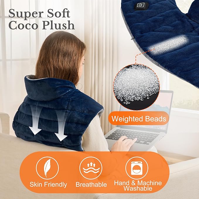 Portable Cordless Heating Pad for Neck, Shoulders & Back - Rechargeable Battery Operated Heating Pad with 3 Heat Settings, Birthday Gift for Women, Weighted Neck Warmer for Pain Relief (Midnight Blue) - Bloomnest