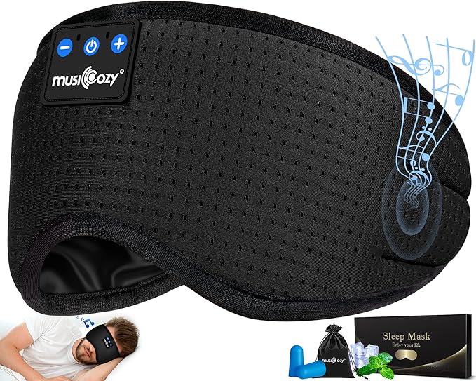 MUSICOZY Sleep Headphones Breathable Bluetooth 5.4 Headband 3D Sleeping Headphones, Wireless Eye Mask Earbuds Earphones for Side Sleeper Office Air Travel Cool Tech Gadgets Unique Gifts