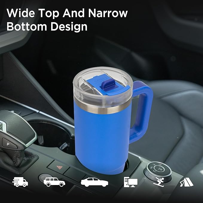 Tyeso 30 oz Tumbler with Handle, Straw and Lid - Leak Resistant Insulated Stainless Steel Water Bottle, Car Cup Holder Friendly Travel Coffee Mug Blue - Gifts for Men & Women - Bloomnest