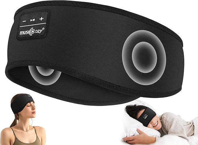 MUSICOZY Sleep Headphones Soft Bamboo Cotton Headband Headphones for Sleeping, Sleep Headphone Wireless Bluetooth 5.4 with Ultra-Thin HD Stereo Speaker for Unique Gifts(Classic Black) - Bloomnest