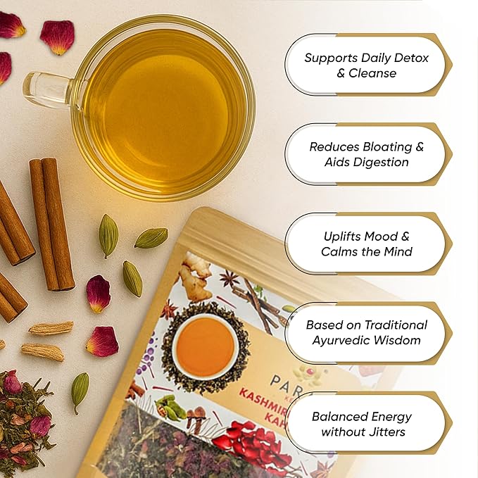 Param Kesar Organic Saffron Cardamom Cinnamon Herbal Green Tea | Detox & Digestive Support | Aromatic Indian Spice Blend with Rose & Licorice | 100g Loose Leaf Tea - Bloomnest