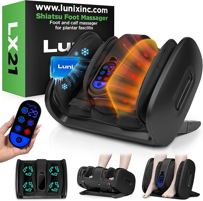 Lunix LX21 Shiatsu Foot and Calf Massager with Heat & Remote – Pain Relief for Plantar Fasciitis, Neuropathy, and Circulation, Ankle & Foot Massager, Black - Bloomnest