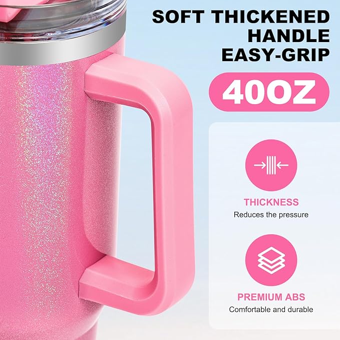 40 oz Tumbler with Handle and Flip Straw Lid, Vacuum Insulated Leak Proof Double Walled Stainless Steel Glitter Travel Mug Tumblers, Maintains Cold Ice and Heat for Hours(Pink) - Bloomnest