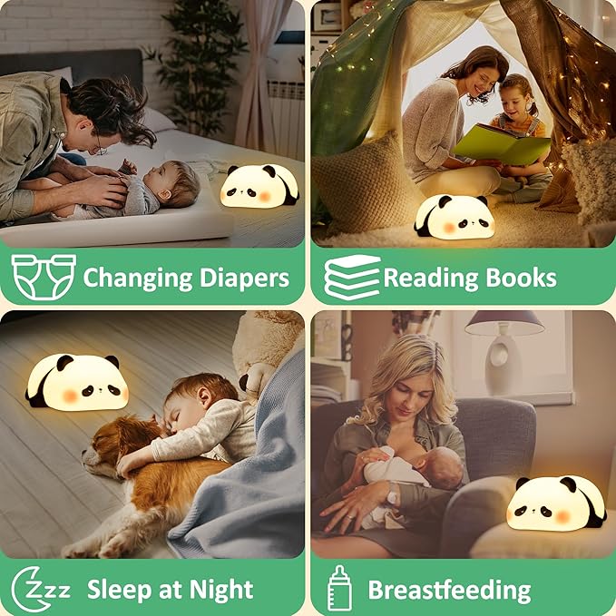 Attivolife Panda Night Light, Cute Animal Squishy Silicone Touch Lamp, Rechargeable Dim Timer LED Nightlight, Feeding Room Bedside Decor, Best Birthday Gifts for Women Girlfriend - Bloomnest