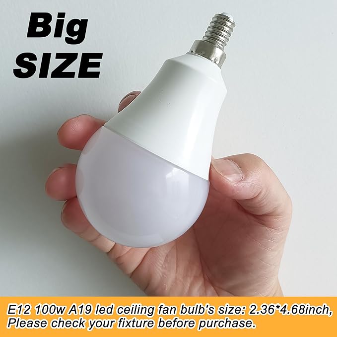 E12 A19 A60 LED Ceiling Fan Light Bulbs 100w Equivalent 2700K Warm White,E12 Small Candelabra Screw Base Globe Shape LED Bulbs 10W 1200lm for Chandelier Pendant Wall Sconces Vanity,Non Dimmable,3Pcs - Bloomnest