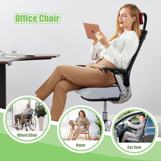 Air Fiber Office Chair Cushion - Ergonomic Seat Cushion for Orthopedic Coccyx, Relief Hip & Back Support - Doctor Recommended Cushion for Long Sitting Worker Driver & Handicapped (Light Grey) - Bloomnest