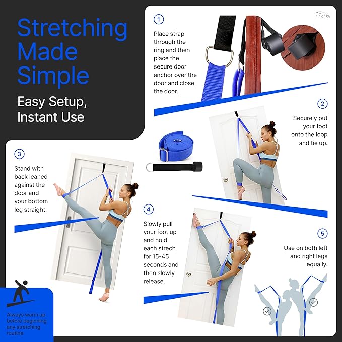 Stretching Strap with Door Anchor & Resistance Band – Improve Leg Stretch Flexibility for Splits, Ballet, Dance, Cheer, Yoga & Gymnastics - Home Leg Stretcher Trainer Equipment Stuff for All Levels - Bloomnest