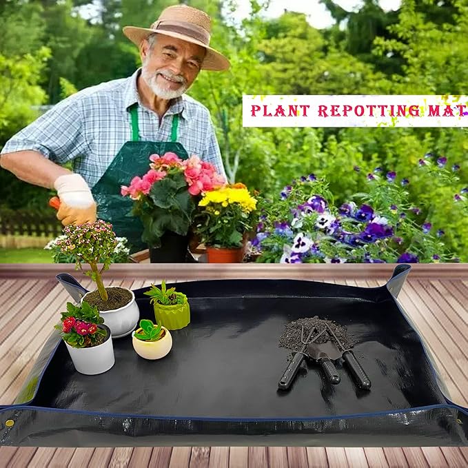 Extra Large 43in*30in Plant Repotting Mat, Waterproof, Foldable, Reusable, Black - Bloomnest