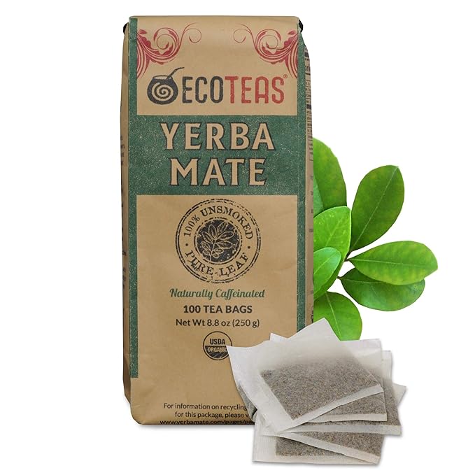 ECOTEAS Premium Organic Yerba Mate Tea Bags – Natural Energy & Detox Herbal Tea – Coffee Alternative - Kosher, Non-GMO, Gluten-Free - 100 Unsmoked Bulk Bags, 8.8 oz (Pack of 1) - Bloomnest