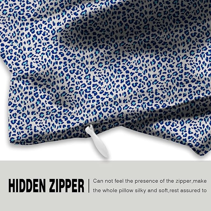 Mulberry Silk Pillowcase for Hair and Skin Queen Size Leopard Print Silk Pillow Cases with Zipper Soft Breathable Smooth Cooling Silk Pillow Covers for Sleeping (Blue Leopard, 20"X 30",1Pcs) - Bloomnest
