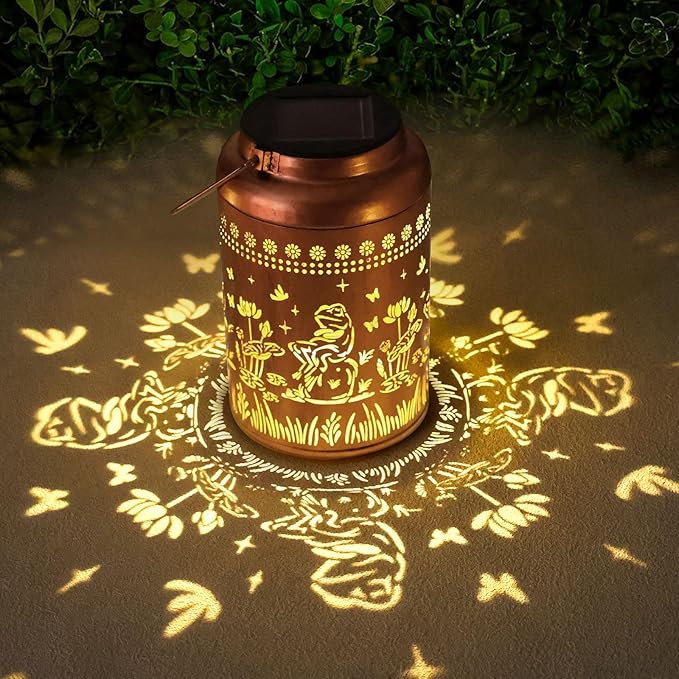 Solar Lanterns Outdoor Waterproof Frog Lazy Pattern Solar Lights Metal Lantern Christmas Garden Frog Decor Art Housewarming Gift for Patio,Yard,Lawn Ornament,Gifts for Women Mom - Bloomnest