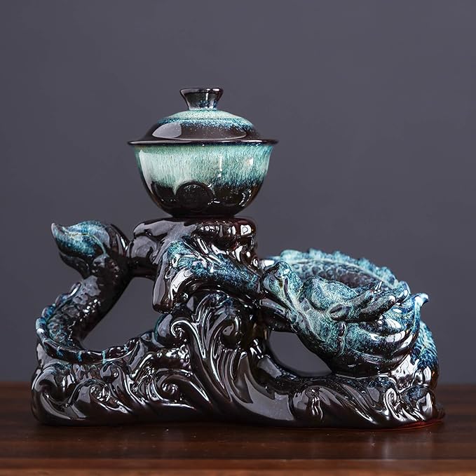 Semi Automatic Tea Set Ceramic Teapot with Infuser Magic Teapot with 8 cups Gradient Color (Gradient Dragon- D) - Bloomnest