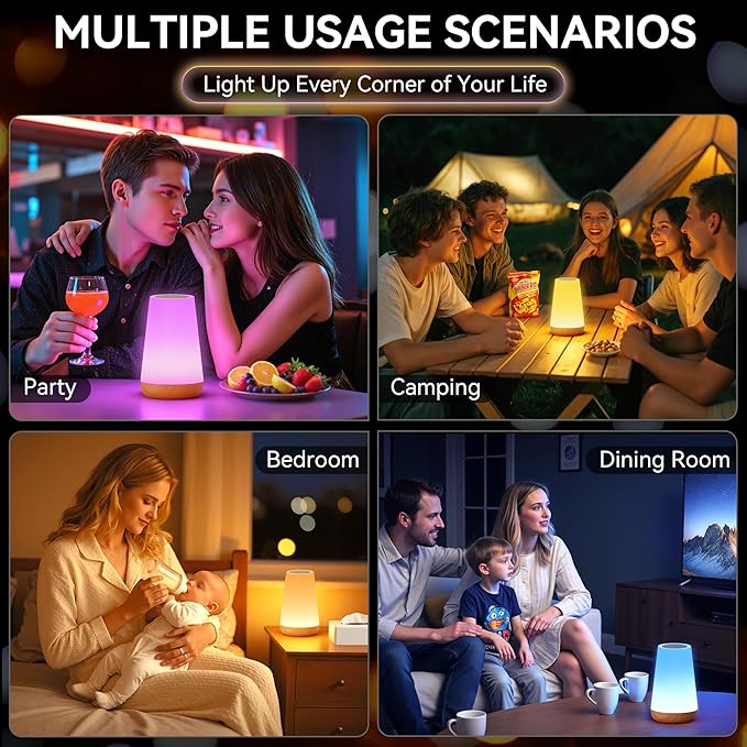 Auxmir LED Night Light Bedside Lamp Touch and Remote Control Dimmable Tabletop 13 RGB Colors Changing 5 Brightness Adjustable Rechargeable Portable Lamp for Baby Kids Nursery Bedroom Bathroom Camping - Bloomnest