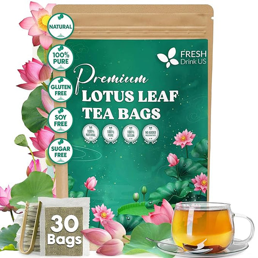 FreshDrinkUS, Premium 30 Lotus Leaf Tea Bags, 100% Natural & Pure from Lotus Leaves. Loose Leaf Lotus Herbal Tea. Made with Eco-Conscious Tea Bags. No Sugar, No Caffeine, No Gluten, Vegan. - Bloomnest