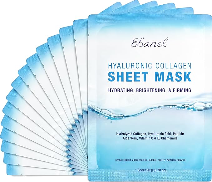 Ebanel 15 Pack Collagen Face Mask with Hyaluronic Acid, Vitamin C, Peptide, Aloe, Instant Brightening Hydrating Face Masks Skincare Korean Sheet Mask, Skin Firming, Lifting Anti Aging Facial Masks - Bloomnest