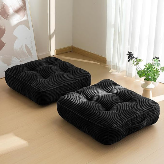 6" Washable Floor Pillow Cushion for Adults, Meditation Cushion Pillow, Large Square Floor Sitting, Removable Tufted Corduroy Cover, for Tatami Living Room or Yoga, 22x22 Inch, 2Pack, Machine Washable - Bloomnest