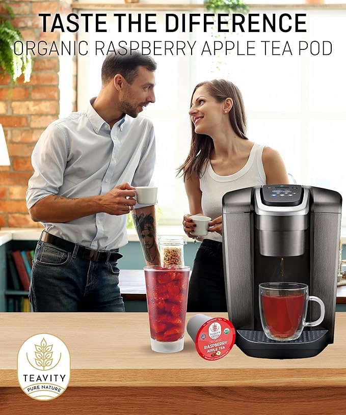 Organic Raspberry Apple Black Tea Pods for Keurig - Naturally Caffeinated Fruit Tea by Teavity (12 Tea Pods) - Bloomnest