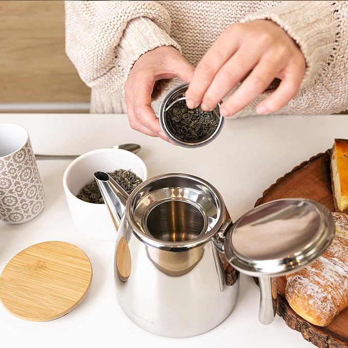 VeoHome Stainless Steel Tea Pot with Infuser - Keeps Heat Thanks to its Double Wall, Silver (0.5 Liter (17 oz))… - Bloomnest