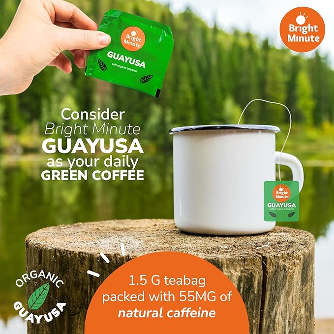 Bright Minute Guayusa infusion 50 teabags | Coffee Alternative & Addition | 55mg of natural caffeine per small 1.5G (0.05OZ) bag, Calm and Wakeful Energy Boost! - Bloomnest