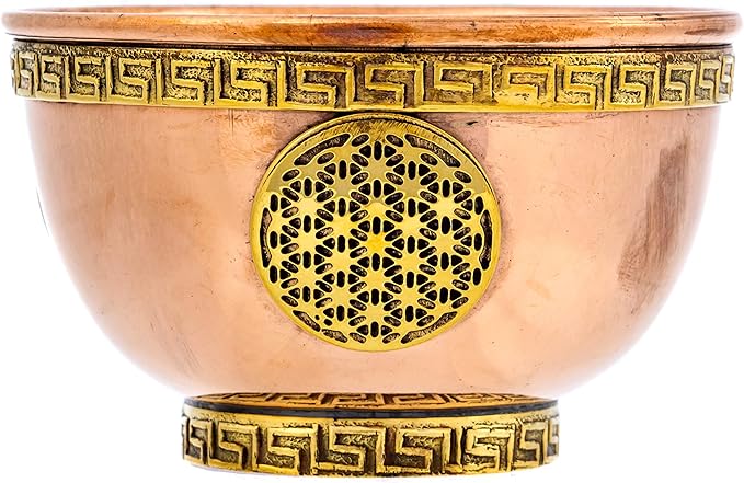 Flower of Life Copper Bowl - Offering Bowl for Ritual Use, Altar Table, Incense Holder, Home Decor - 3 Inches Wide - Bloomnest