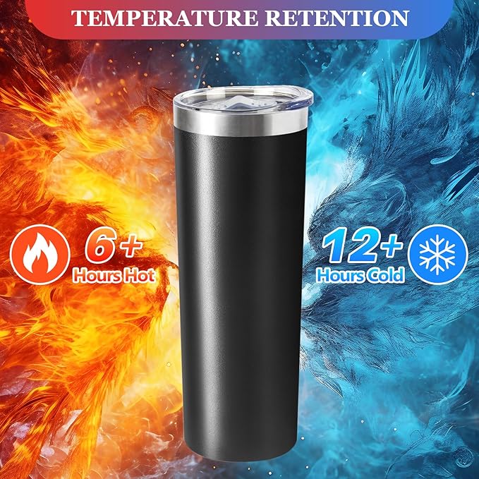 20 oz Skinny Tumblers with Lid and Straw,Stainless Steel Vacuum Insulated Tumbler Cup Double Wall Travel Coffee Mug, Thermal Water Tumbler for Hot and Cold Drinks(Black,4) - Bloomnest
