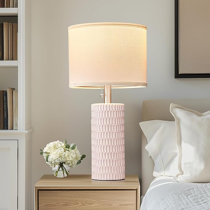 Table Lamps for Living Room Set of 2, Ceramic Table Lamps for Bedroom, 20" Modern Lamps for Night Stands, Pink - Bloomnest